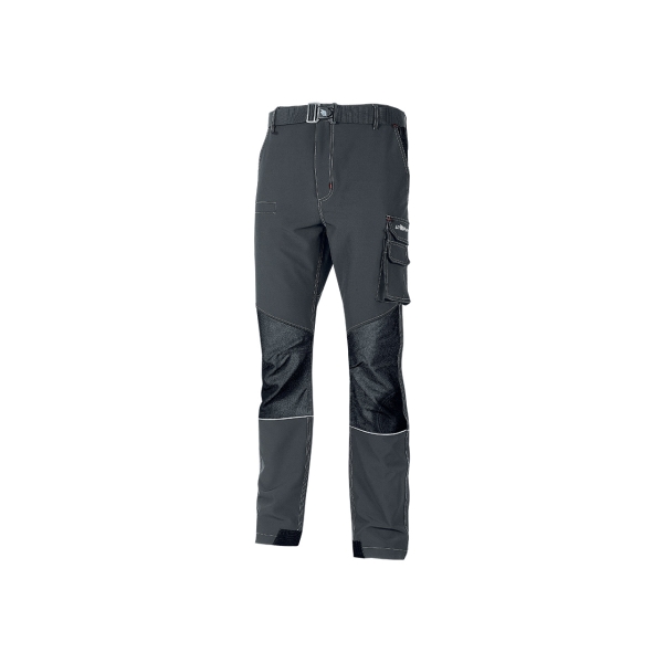 Upower Ibiza Pantalon de Trabajo Confortable - Talla XL - Tejido Tecnico Elastico, Bolsillos Inteligentes, Cinturon Integrado, Detalles Reforzados, Proteccion Alta, Cinta Reflectante - Color Gris Oscuro