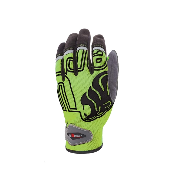 Upower Niko Guantes de Trabajo con Proteccion - Talla XL - Destreza y Flexibilidad, Palma Resistente, Alta Visibilidad, Agarre Superior, Compatibles con Pantallas Tactiles - Color Verde Fluorescente