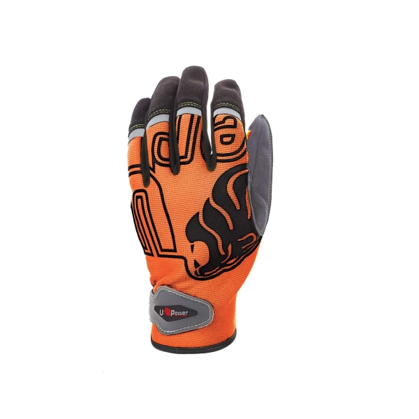 Upower Niko Guantes de Trabajo con Destreza y Flexibilidad - Talla M - Dorso Elastico Transpirable, Palma Resistente, Compatible con Pantallas Tactiles, Pack de 3 Pares - Color Naranja Fluorescente