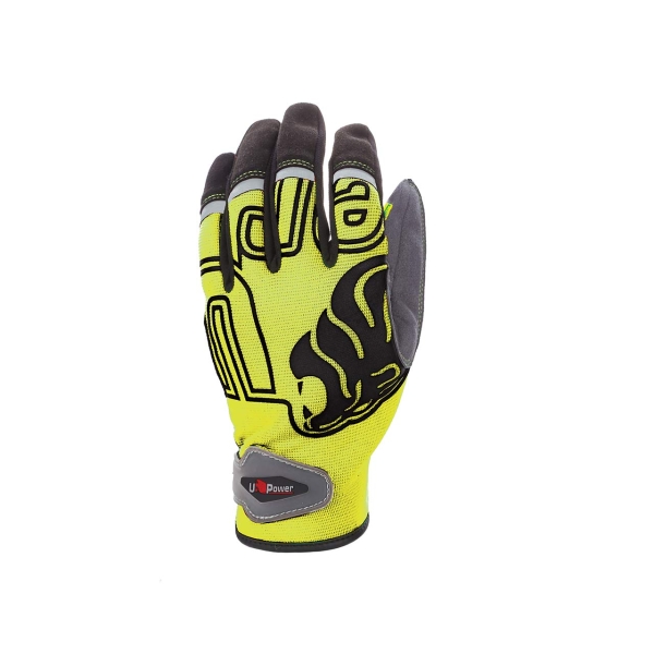 Upower Niko Guantes de Trabajo con Proteccion - Talla M - Ajuste Excelente, Palma Resistente, Compatibles con Pantallas Tactiles, Alta Visibilidad, Cierre de Velcro - Color Amarillo Fluorescente
