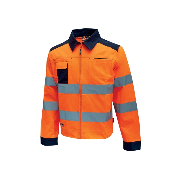 Upower Glare Chaqueta Funcional con Bolsillos Multifuncionales - Talla XL - Portatarjetas Retractil, Rayas Reflectantes, Triple Costuras, Proteccion DPI2, Certificacion CE - Color Naranja Fluorescente
