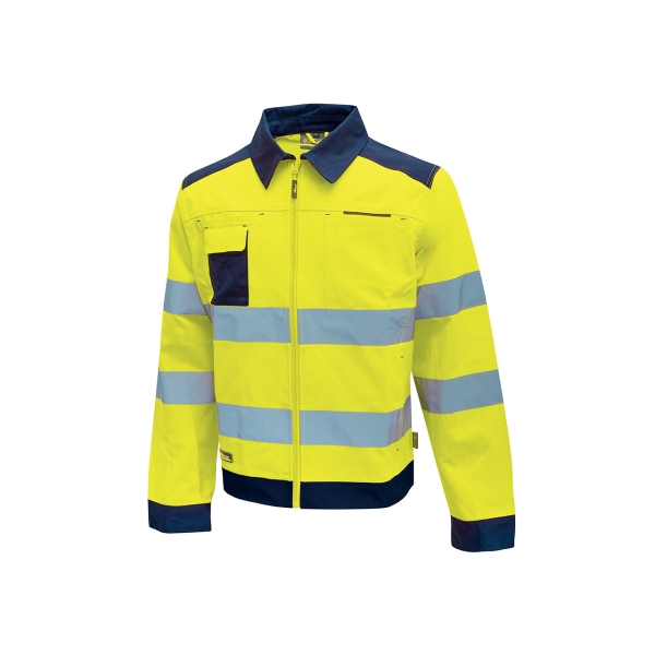 Upower Glare Chaqueta Funcional con Bolsillos Multifuncionales - Talla 4XL - Puños y Cinturilla Ajustables, Rayas Reflectantes, Triple Costuras, Proteccion DPI2, Certificacion CE - Color Amarillo Fluorescente
