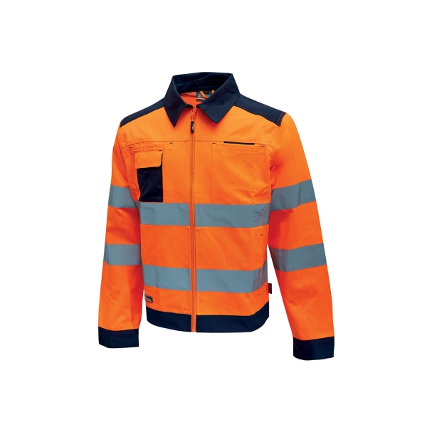 Upower Gleam Chaqueta Funcional con Bolsillos Multifuncionales - Talla M - Portatarjetas Retractil, Rayas Reflectantes, Triple Costuras, Proteccion DPI2 - Color Naranja Fluorescente