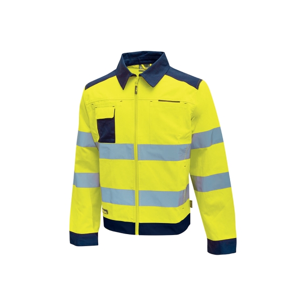 Upower Gleam Chaqueta Funcional con Bolsillos Multifuncionales - Talla S - Puños Ajustables, Rayas Reflectantes, Triple Costuras, Proteccion DPI2, Certificacion CE - Color Amarillo Fluorescente