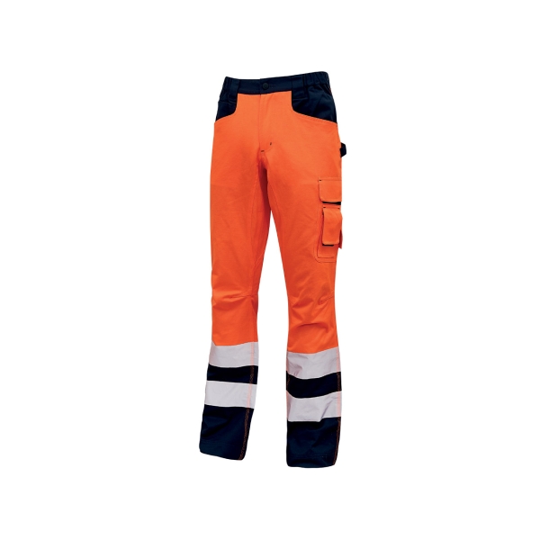 Upower Light Pantalon de Trabajo con Multiples Bolsillos - Talla S - Eslinga para Martillo, Cintura Elastica, Rodillas Preformadas, Detalles Reflectantes, Proteccion DPI2 - Color Naranja Fluorescente