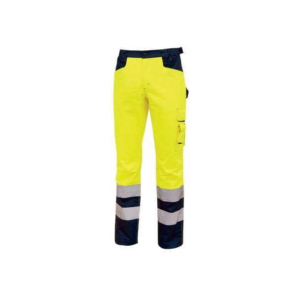 Upower Beacon Pantalon de Trabajo con Bolsillos Multifuncionales - Talla 3XL - Cierre de Seguridad, Cintura Elastica, Rodillas Preformadas, Rayas Reflectantes, Proteccion DPI2 - Color Amarillo Fluorescente