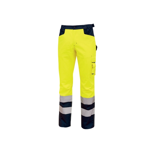 Upower Radiant Pantalon Confortable y Funcional - Talla 2XL - Forro de Franela, Multiples Bolsillos, Ajuste de Cintura Elastico, Rodillas Preformadas, Detalles Reflectantes, Proteccion DPI2 - Color Amarillo Fluorescente