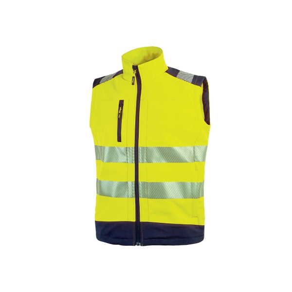 Upower Dany Chaleco Soft Shell Transpirable - Talla 3XL - Proteccion Impermeable, Bolsillo Pecho Cremallera, Cordon Antienredo, Bandas Reflex, Corte Ajustado, Proteccion DPI2 - Color Amarillo Fluorescente