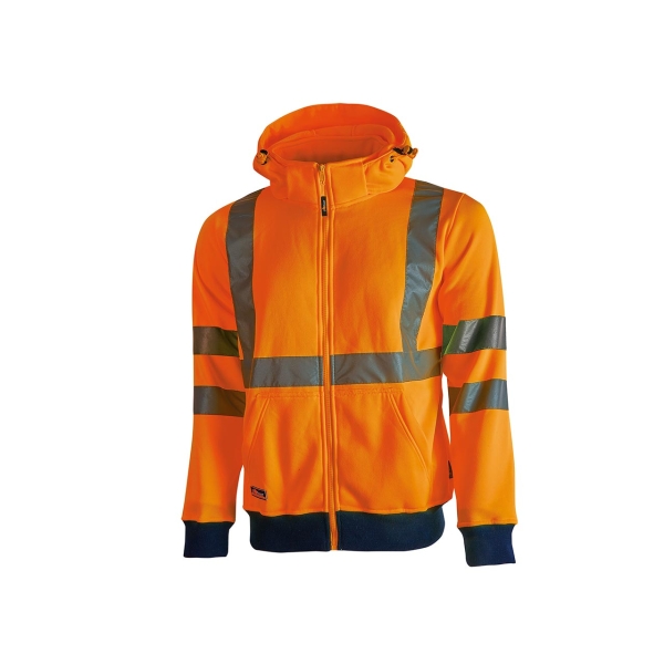 Upower Melody Sudadera Moderna - Talla M - Rayas Reflectantes, Cremallera Central, Cuello Alto, Capuchon Desmontable, Puños Elasticos, Proteccion DPI2, Bolsillos Inferiores - Color Naranja Fluorescente
