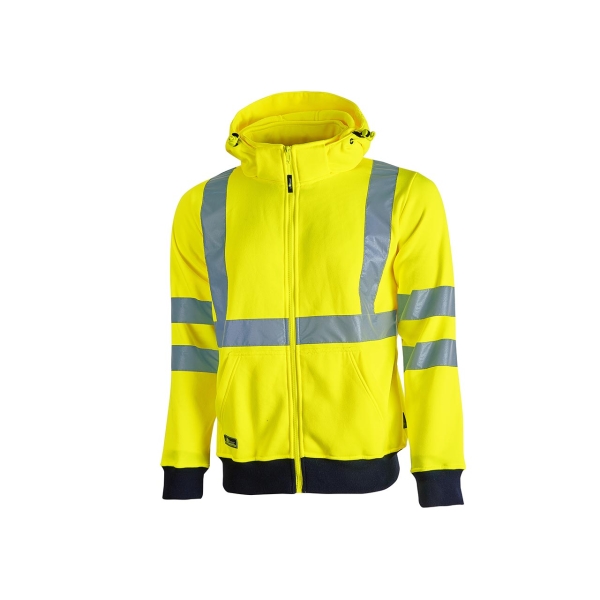 Upower Melody Sudadera Deportiva con Rayas Reflectantes - Talla 2XL - Cremallera Central, Cuello Alto, Capuchon Desmontable, Proteccion DPI2, Bolsillos Inferiores - Color Amarillo Fluorescente