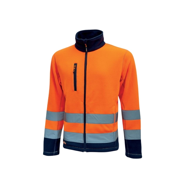 Upower Boing Chaqueta Polar con Cremallera Completa - Talla XL - Bolsillos Inferiores y para Movil, Rayas Reflectantes, Proteccion DPI2, Durabilidad Hasta 50 Lavados - Color Naranja Fluorescente