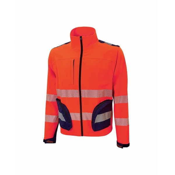 Upower Bea Cazadora de Trabajo Alta Visibilidad - Talla 3XL - Mangas Separables, Bolsillos Funcionales, Bandas Reflectantes Termoselladas, Ajuste con Velcro, Proteccion DPI2 - Color Rojo Fluorescente