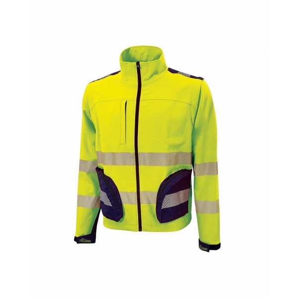Upower Bea Cazadora de Trabajo Alta Visibilidad - Talla 4XL - Mangas Separables, Chaleco Convertible, Multiples Bolsillos Funcionales, Bandas Reflectantes Termoselladas, Ajuste con Velcro, Proteccion DPI2 - Color Amarillo Fluorescente