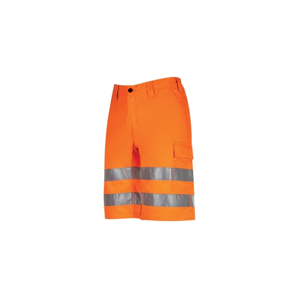 Upower Altair Bermuda de Trabajo - Talla S - Resistente Algodon y Poliester, Multiples Bolsillos, Cierre Antirayaduras, Refuerzos Lumbares, Cinta Reflectante, Ajuste Elastico - Color Naranja Fluorescente
