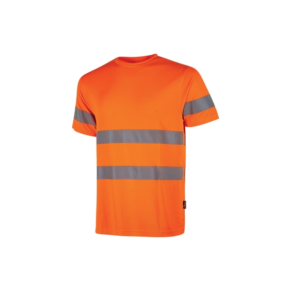 Upower Mizar Camiseta de Trabajo Alta Visibilidad - Talla S - Bandas Reflectantes, Tejido Transpirable Nido de Abeja, Cinta Antisudor, Durabilidad Hasta 25 Lavados - Color Naranja Fluorescente