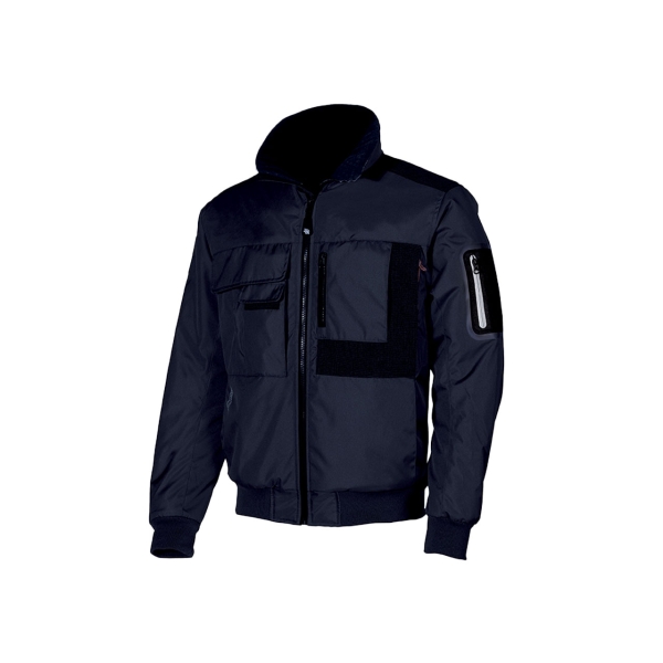 Upower Mate Bomber de Trabajo con Mangas Desmontables - Talla L - Impermeable, Interior de Microfibra, Bolsillos con Solapa y Velcro, Refuerzos Anti-Desgaste, Proteccion DPI1 - Color Azul Marino