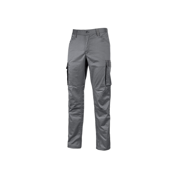 Upower Crazy Pantalones Cargo Stretch - Talla M - Bolsillos Multifuncionales, Detalles Reflectantes, Cinturilla Elastica, Rodillas Preformadas, Proteccion DPI1, Ajuste Slim-Fit - Color Gris Oscuro