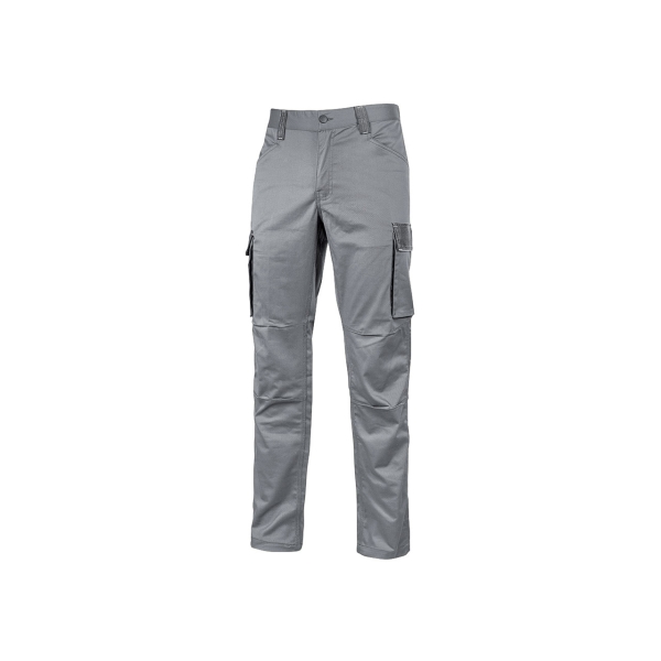 Upower Crazy Pantalones Cargo Stretch - Talla L - Bolsillos Multifuncionales, Refuerzo Poli-Oxford, Detalles Reflectantes, Cinturilla Elastica, Rodillas Preformadas, Proteccion DPI1 - Color Gris Piedra