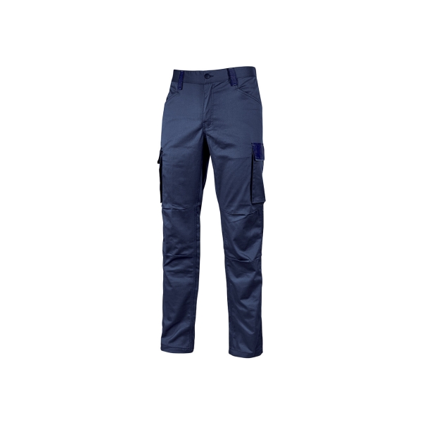 Upower Crazy Pantalones Cargo TC Stretch - Talla XL - Bolsillos Multifuncionales, Refuerzo Poli-Oxford, Detalles Reflectantes, Cinturilla Elastica, Rodillas Preformadas, Proteccion DPI1 - Color Azul Oscuro Westlake