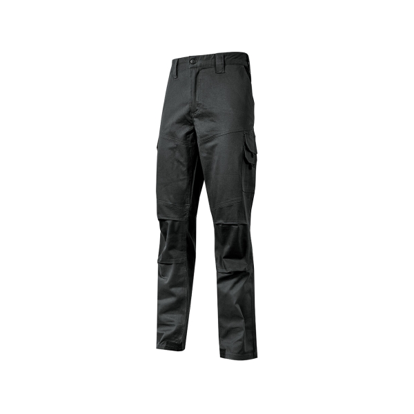 Upower Belgrado Pantalon de Trabajo Resistente - Talla 2XL - Tela Elastica, Lavable a Alta Temperatura, Multiples Bolsillos, Cintura Elastica, Proteccion Lumbar, Rodillas Preformadas - Color Negro Carbon