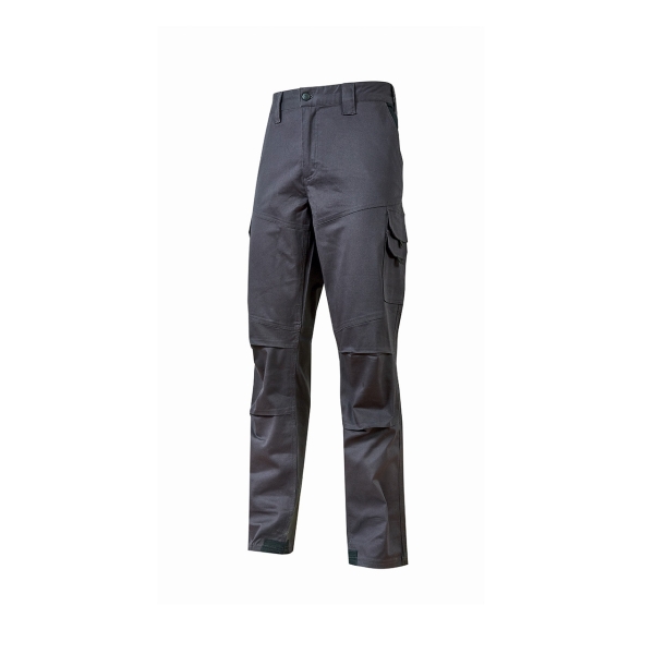 Upower Belgrado Pantalon de Trabajo Resistente - Talla L - Comodidad y Funcionalidad, Tela Elastica, Multiples Bolsillos, Cintura Elastica, Proteccion Lumbar, Rodillas Preformadas - Color Gris Oscuro