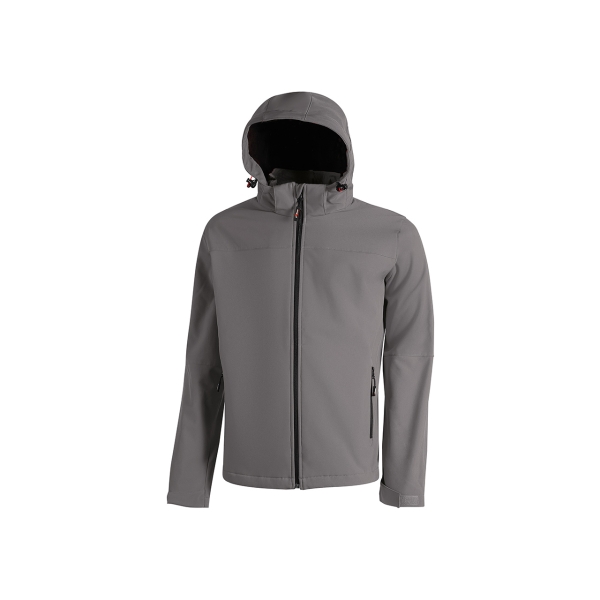 Upower Kyra Cazadora de Trabajo - Talla 5XL - Soft Shell Mechanical Stretch, Antiviento, Repelente al Agua, Capucha Desmontable, Bolsillos con Cierre, Elementos Reflectantes - Color Gris Oscuro