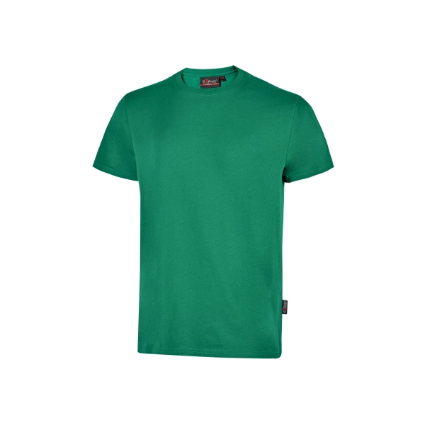 Upower Figi Camiseta de Trabajo de Algodon Cardado - Talla S - Suavidad y Confort Prolongado, Cuello Elastico Acanalado, Cinta Para-Sudor, Proteccion DPI1 - Color Verde Esmeralda