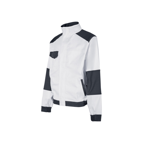 Upower Zagabria Chaqueta de Trabajo - Talla L - Algodon Stretch, Durabilidad y Transpirabilidad, Bolsillos con Cierre, Anillo Porta-Identificacion, Puños Ajustables, Lavable a 40° - Color Blanco