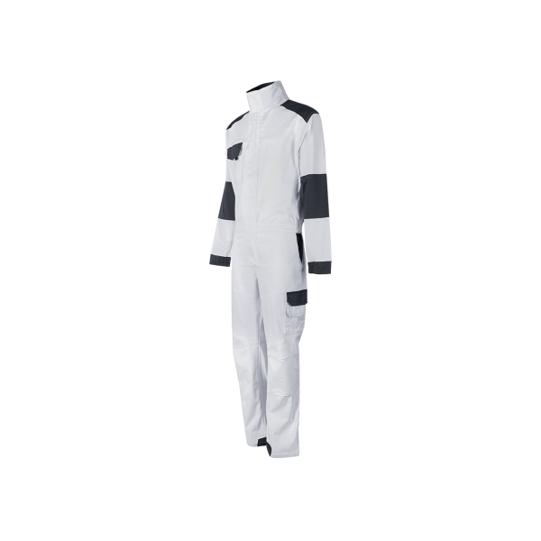 Upower Pola Mono de Trabajo - Talla 5XL - Algodon Stretch, Multiples Bolsillos, Ajuste Elastico, Rodillas Preformadas, Refuerzos Antidesgaste, Triple Costura, Lavable - Color Blanco