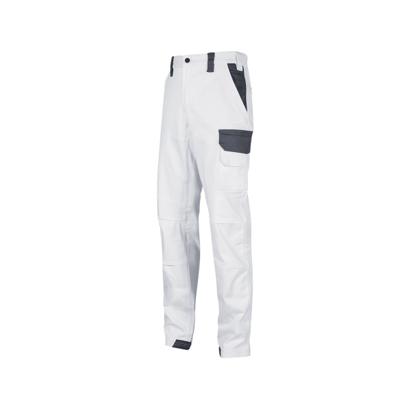 Upower Salonicco Pantalon de Trabajo - Talla 2XL - Algodon Stretch, Multiples Bolsillos Seguros, Proteccion Lumbar Reforzada, Detalles Reflectantes, Resistente y Transpirable - Color Blanco