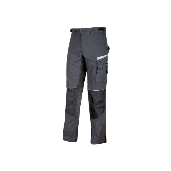 Upower Flash Pantalones de Trabajo Confortables - Talla 48 - Duraderos y Funcionales, Bolsillos Multifuncionales, Soportes para Herramientas, Rodilleras Confort, Reflectantes, Proteccion DPI1 - Color Gris Asfalto