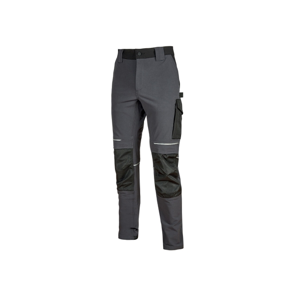 Upower Atom Pantalon de Tejido Stretch - Talla 4XL - Resistente y Transpirable, Secado Rapido, Bolsillos Multifuncionales, Cintura Elastica, Proteccion Rodillas Certificada, Costuras Reforzadas - Color Gris Asfalto
