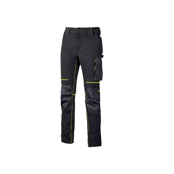 Upower Atom Pantalon Stretch Resistente - Talla S - Repelente al Agua, Transpirable, Secado Rapido, Bolsillos Multifuncionales, Proteccion Lumbar, Rodillera Certificada PPE CAT.1 - Color Negro Carbon