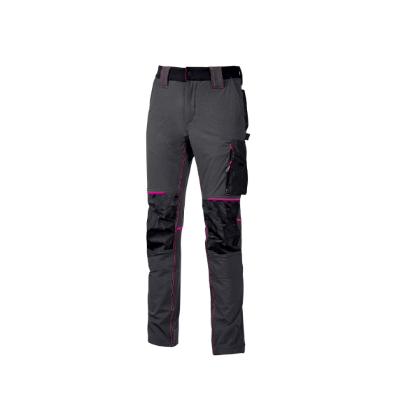 Upower Atom Lady Pantalon de Tejido U-4 - Talla S - Maxima Movilidad, Repelente al Agua, Transpirable, Secado Rapido, Bolsillos Multifuncionales, Cintura Elastica, Proteccion DPI1 - Color Gris Fucsia