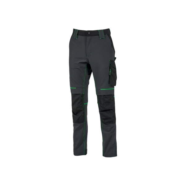 Upower Atom Pantalon de Tejido Elastico - Talla 3XL - Resistente al Agua, Transpirable, Secado Rapido, Bolsillos Multifuncionales, Proteccion Lumbar, Rodilleras Certificadas PPE CAT.1 - Color Gris Asfalto Verdoso