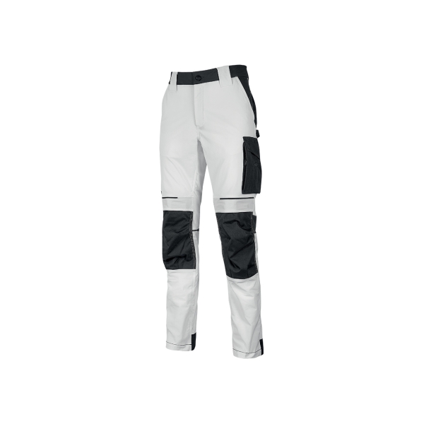 Upower Atom Pantalon de Trabajo - Talla XL - Repelente al Agua, Transpirable, Secado Rapido, Bolsillos Multifuncionales, Protector de Rodilla Certificado PPE CAT.1 - Color Blanco