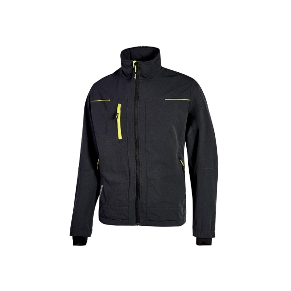 Upower Pluton Chaqueta de Tela Resistente - Talla 6XL - Suave, Repelente al Agua, Transpirable, Secado Rapido, Multiples Bolsillos, Capuchon Retractil, Puños a Prueba de Viento, Proteccion DPI1 - Color Negro Carbon