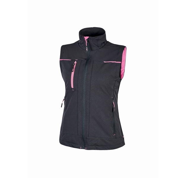Upower Saturn Lady Chaleco Resistente y Suave - Talla 3XL - Repelente al Agua, Transpirable, Secado Rapido, Bolsillos Practicos, Detalles Reflectantes, Proteccion DPI1 - Color Gris Fucsia