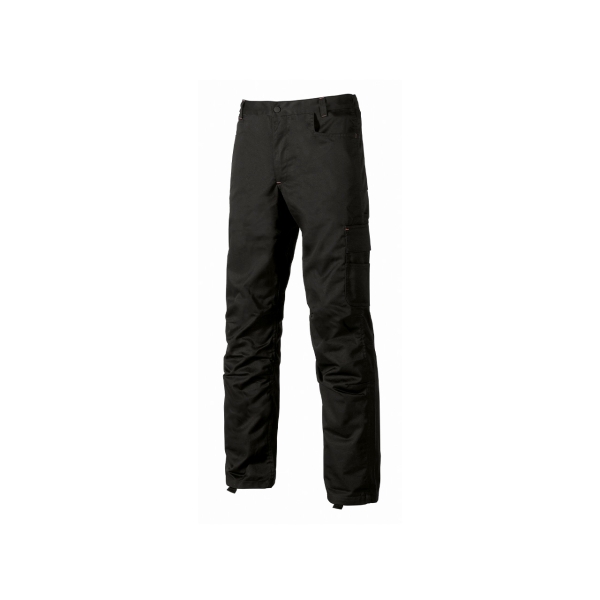 Upower Alfa Pantalon de Trabajo con Multiples Bolsillos - Talla 60 - Porta Martillo, Bolsillos para Rodilleras, Cintura Elastica, Proteccion DPI1 - Color Negro Carbon