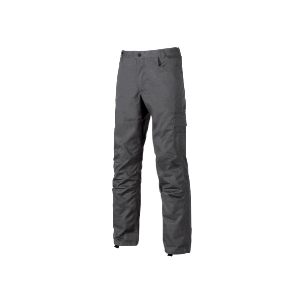 Upower Alfa Pantalon de Trabajo con Multiples Bolsillos - Talla 56 - Porta Martillo, Bolsillos para Rodilleras, Cintura Elastica, Proteccion DPI1 - Color Gris Meteorito