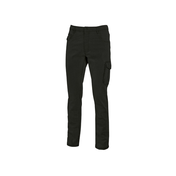 Upower Jam Pantalon Vaquero Elastico - Talla L - Ajuste Slim Fit, 5 Bolsillos, Bolsillo Lateral Grande, Proteccion DPI1 - Color Negro Carbon