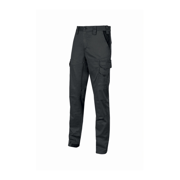 Upower Guapo Pantalones de Trabajo de Algodon Elastico - Talla 4XL - Bolsillos Multifuncionales, Cierre Resistente, Proteccion Lumbar, Detalles Reflectantes, Rodillas Preformadas, DPI1 - Color Negro Carbon