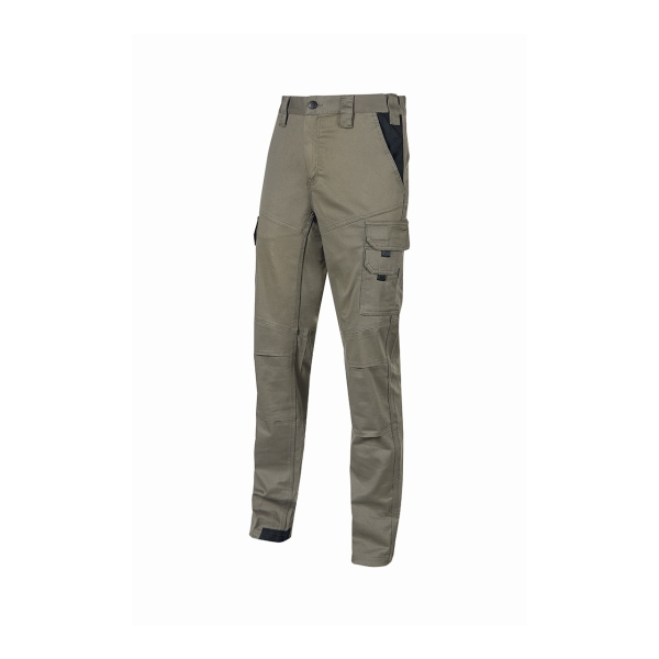 Upower Guapo Pantalones de Trabajo de Algodon Elastico - Talla L - Multiples Bolsillos, Cierre Resistente, Cintura Elastica, Rodillas Preformadas, Talonera Reforzada, Proteccion DPI1 - Color Arena
