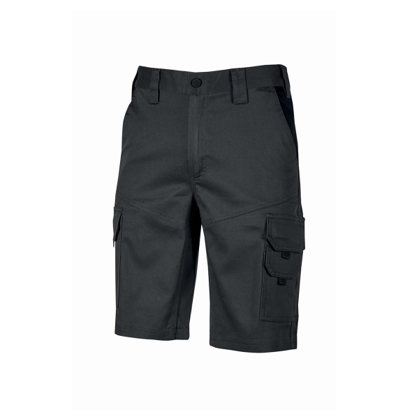 Upower Bonito Pantalones Cortos de Trabajo de Algodon Elastizado - Talla 3XL - Frescos y Comodos, Cinturilla Elastica, Cierre de Cremallera, Triple Costura, Proteccion DPI1 - Color Negro Carbon