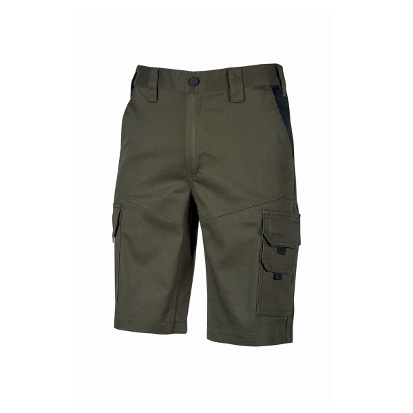 Upower Bonito Pantalones Cortos de Trabajo de Algodon Elastizado - Talla 4XL - Cinturilla Elastica, Bolsillos Multifuncionales, Cierre de Cremallera, Proteccion DPI1, Costuras Reforzadas - Color Verde Oscuro