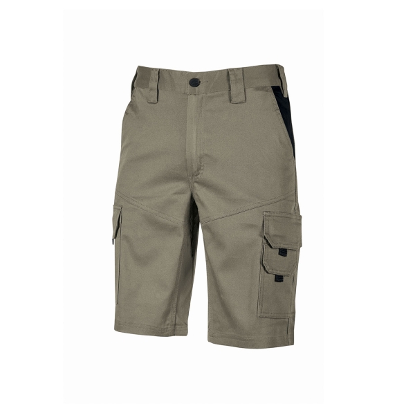 Upower Bonito Pantalones Cortos de Trabajo de Algodon Elastizado - Talla 4XL - Frescos y Comodos, Bolsillos Multifuncionales, Cinturilla Elastica, Triple Costura, Proteccion DPI1 - Color Arena
