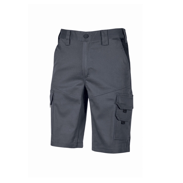 Upower Bonito Pantalones Cortos de Trabajo de Algodon Elastizado - Talla L - Frescos y Comodos, Bolsillos Multifuncionales, Cinturilla Elastica, Cierre Cremallera, Proteccion DPI1 - Color Gris Oscuro