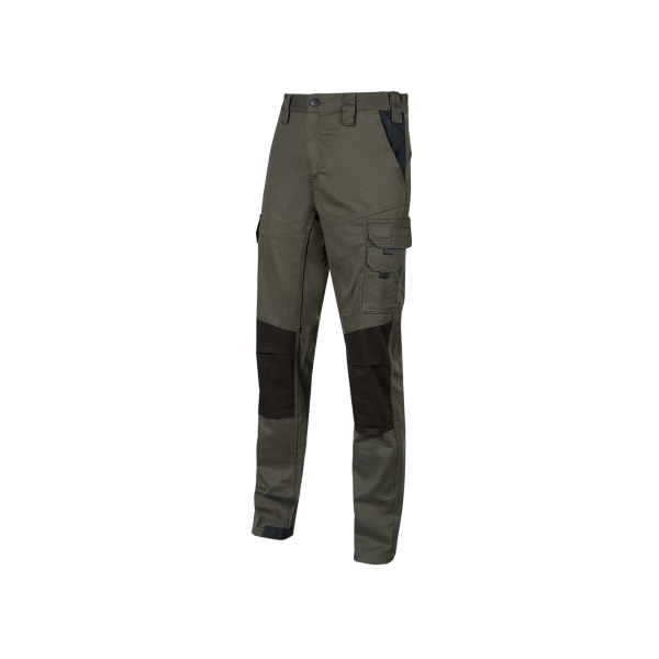 Upower Majo Pantalon de Trabajo - Talla 2XL - Algodon Elastico, Diseño Slim-Fit, Multiples Bolsillos, Proteccion Lumbar, Detalles Reforzados, Cinta Reflectante, Correa Porta Martillo - Color Verde Oscuro