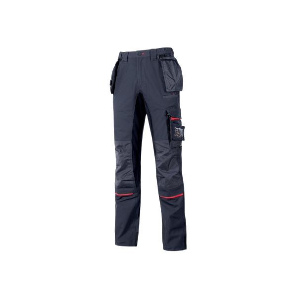 Upower Race Pantalon de Alta Calidad - Talla 56 - Multiples Bolsillos Desmontables, Refuerzos en Cordura, Paneles Elasticos, Proteccion DPI1, Detalles Reflectantes, Ajuste Ergonomico - Color Azul Marino