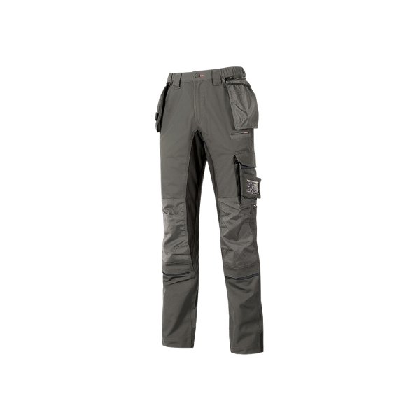 Upower Race Pantalon de Alta Calidad - Talla 64 - Multiples Bolsillos Desmontables, Paneles Elasticos, Resistente al Desgaste, Elementos Reflectantes, Proteccion DPI1 - Color Gris Piedra